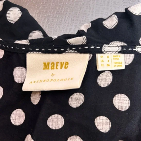 Anthropologie Maeve Top Womens 4 Polka Dot Ruffle Retro Classic Chic Office - Picture 6 of 7